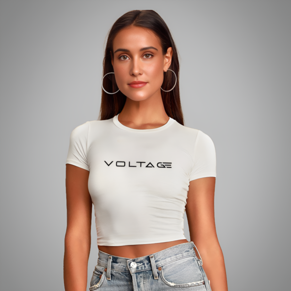 Voltageclothings Women's Printed Round Neck White Crop Top Half Sleeve