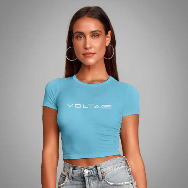 Voltageclothings Women's Printed Round Neck Sky Blue Crop Top Half Sleeve