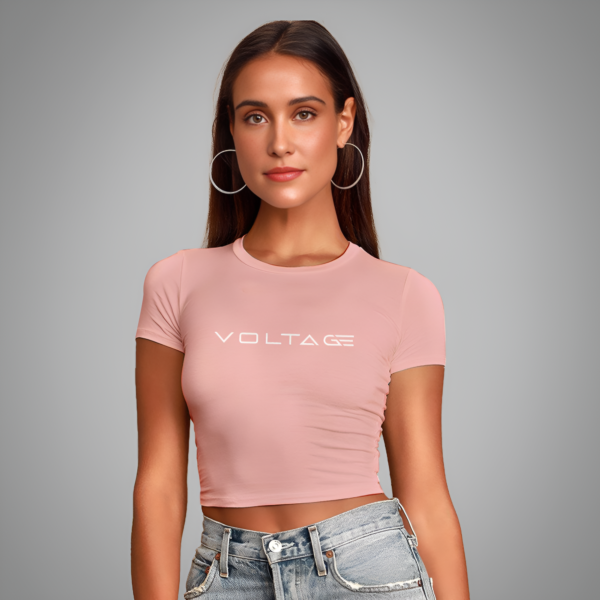 Voltageclothings Women's Printed Round Neck Baby Pink Crop Top Half Sleeve