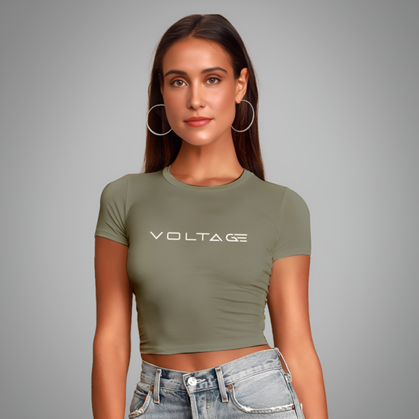 Voltageclothings Women's Printed Round Neck Cement Green Crop Top Half Sleeve