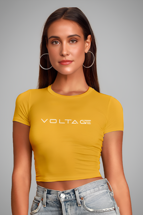 Voltageclothings Women’s Printed Round Neck Mango Yellow Crop Top Half Sleeve