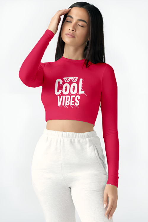 Voltageclothings Women’s Printed Round Neck Hot Pink Crop Top Full Sleeve