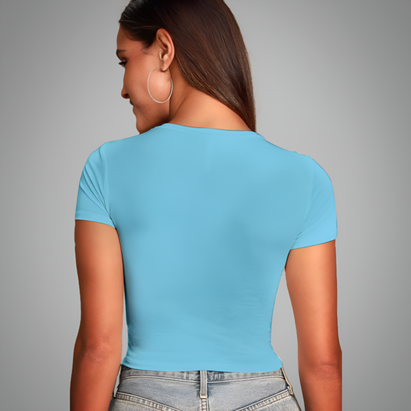 Voltageclothings Women's Printed Round Neck Sky Blue Crop Top Half Sleeve - Image 2