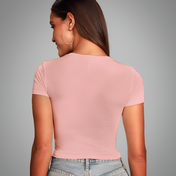 Voltageclothings Women's Printed Round Neck Baby Pink Crop Top Half Sleeve - Image 2