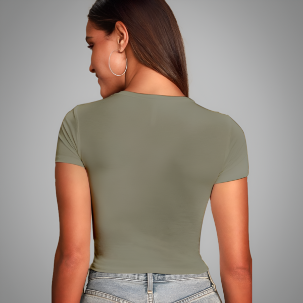 Voltageclothings Women's Printed Round Neck Cement Green Crop Top Half Sleeve - Image 2