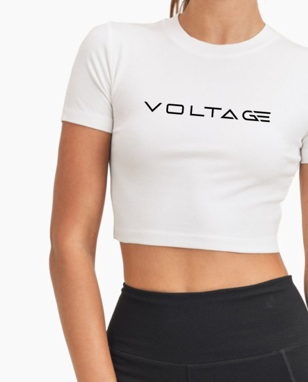 Voltageclothings Women's Printed Round Neck White Crop Top Half Sleeve - Image 4
