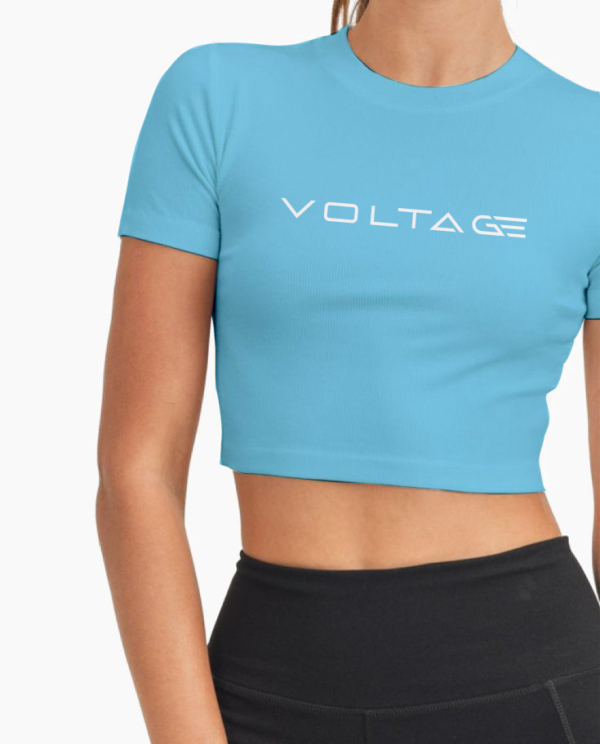 Voltageclothings Women's Printed Round Neck Sky Blue Crop Top Half Sleeve - Image 4