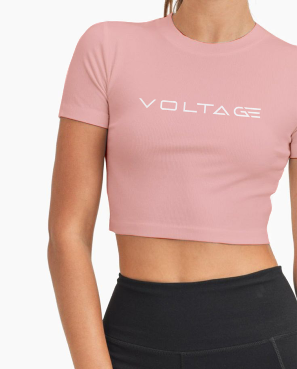 Voltageclothings Women's Printed Round Neck Baby Pink Crop Top Half Sleeve - Image 4