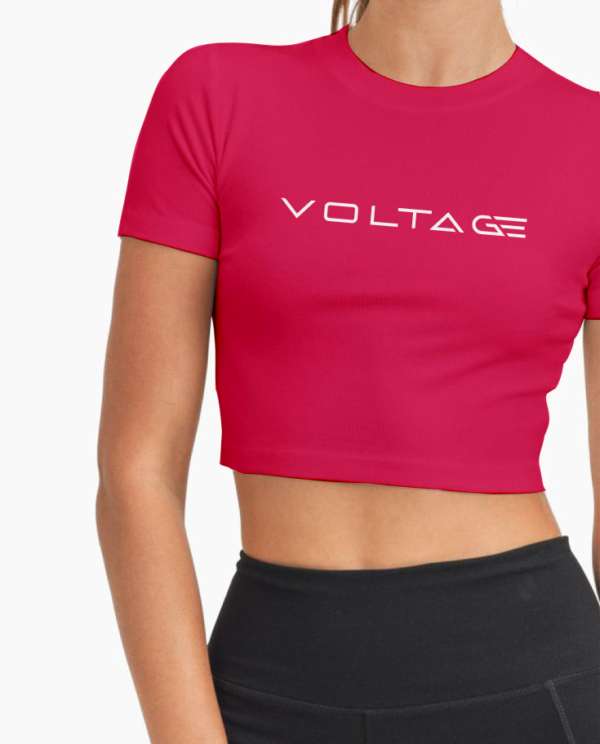 Voltageclothings Women's Printed Round Neck Hot Pink Crop Top Half Sleeve - Image 3