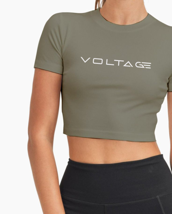 Voltageclothings Women's Printed Round Neck Cement Green Crop Top Half Sleeve - Image 5