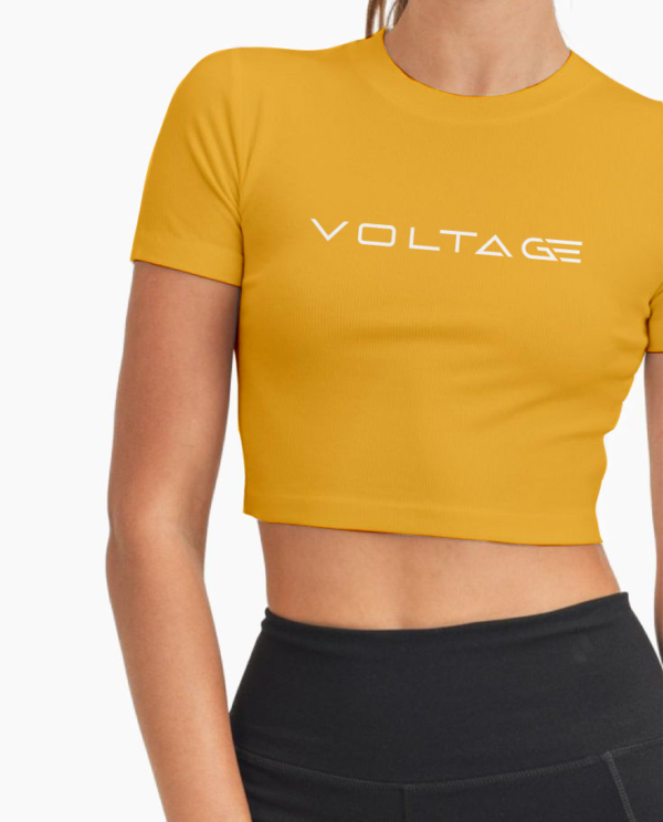Voltageclothings Women's Printed Round Neck Mango Yellow Crop Top Half Sleeve - Image 4