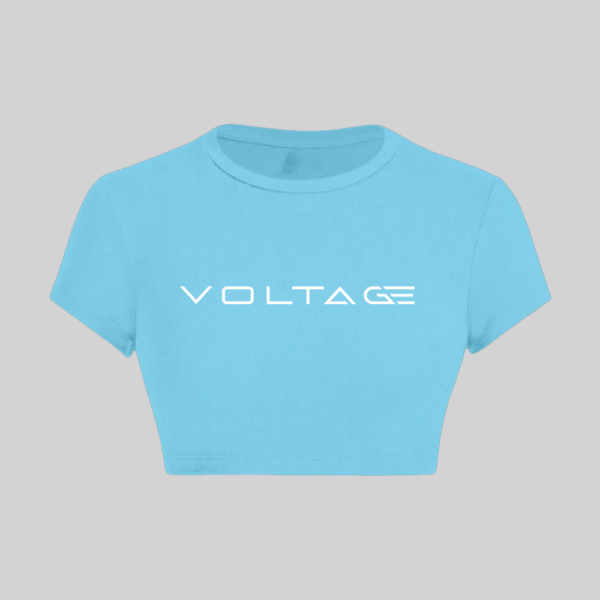 Voltageclothings Women's Printed Round Neck Sky Blue Crop Top Half Sleeve - Image 5