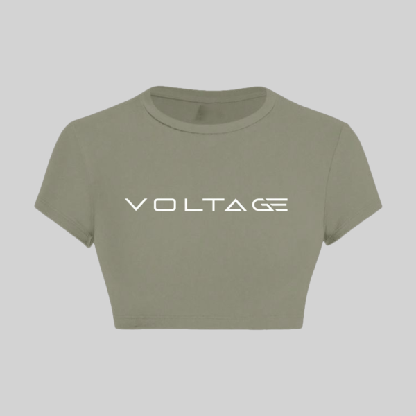 Voltageclothings Women's Printed Round Neck Cement Green Crop Top Half Sleeve - Image 4