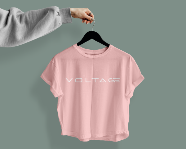 Voltageclothings Women's Printed Round Neck Baby Pink Crop Top Half Sleeve - Image 3