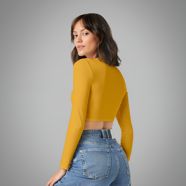 Voltageclothings Women's Printed Round Neck Mango Yellow Crop Top Full Sleeve - Image 3