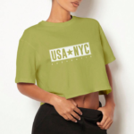 Voltageclothings Women's Printed Round Neck Olive Crop Top Baggy - Image 2