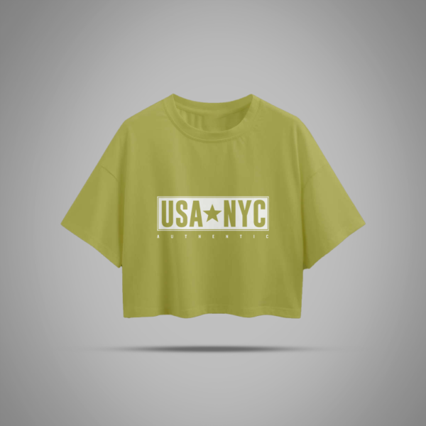 Voltageclothings Women's Printed Round Neck Olive Crop Top Baggy - Image 4