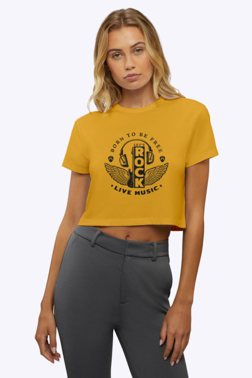 Voltageclothings Women’s Printed Round Neck Mango Yellow Crop Top Baggy